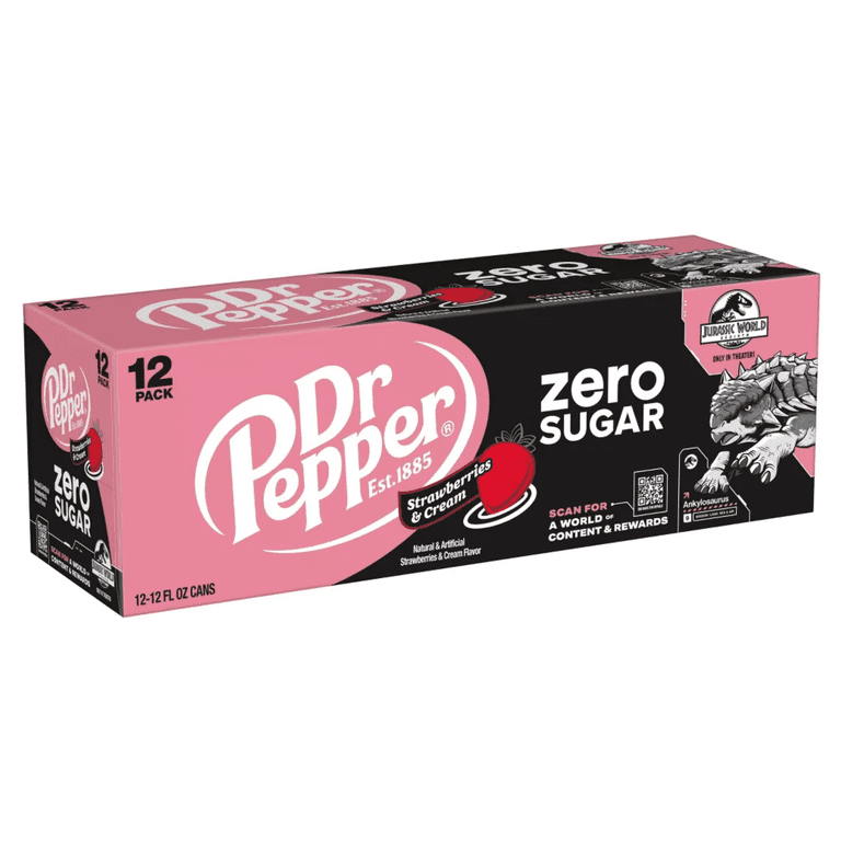 New Dr Pepper Zero Sugar Strawberries and Cream Soda Drinks, Sugar
