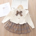 thumbnail image 4 of Conjuntos de blusas y camisas de cuello redondo y manga larga Conjunto de niña Primavera y otoño Cárdigan de punto de manga larga con lazo elegante y minifalda acampanada Conjunto de dos piezas Blusa, 4 of 8