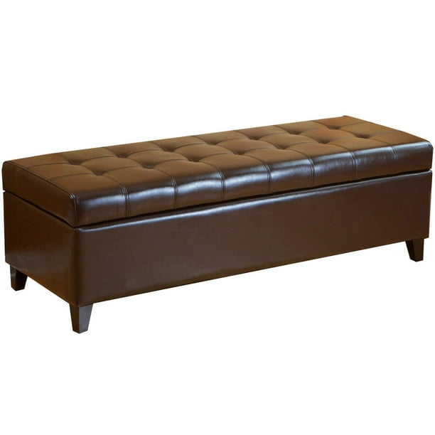 Homebeez Brown Bonded Leather Accents Rectangular Tufted Storage
