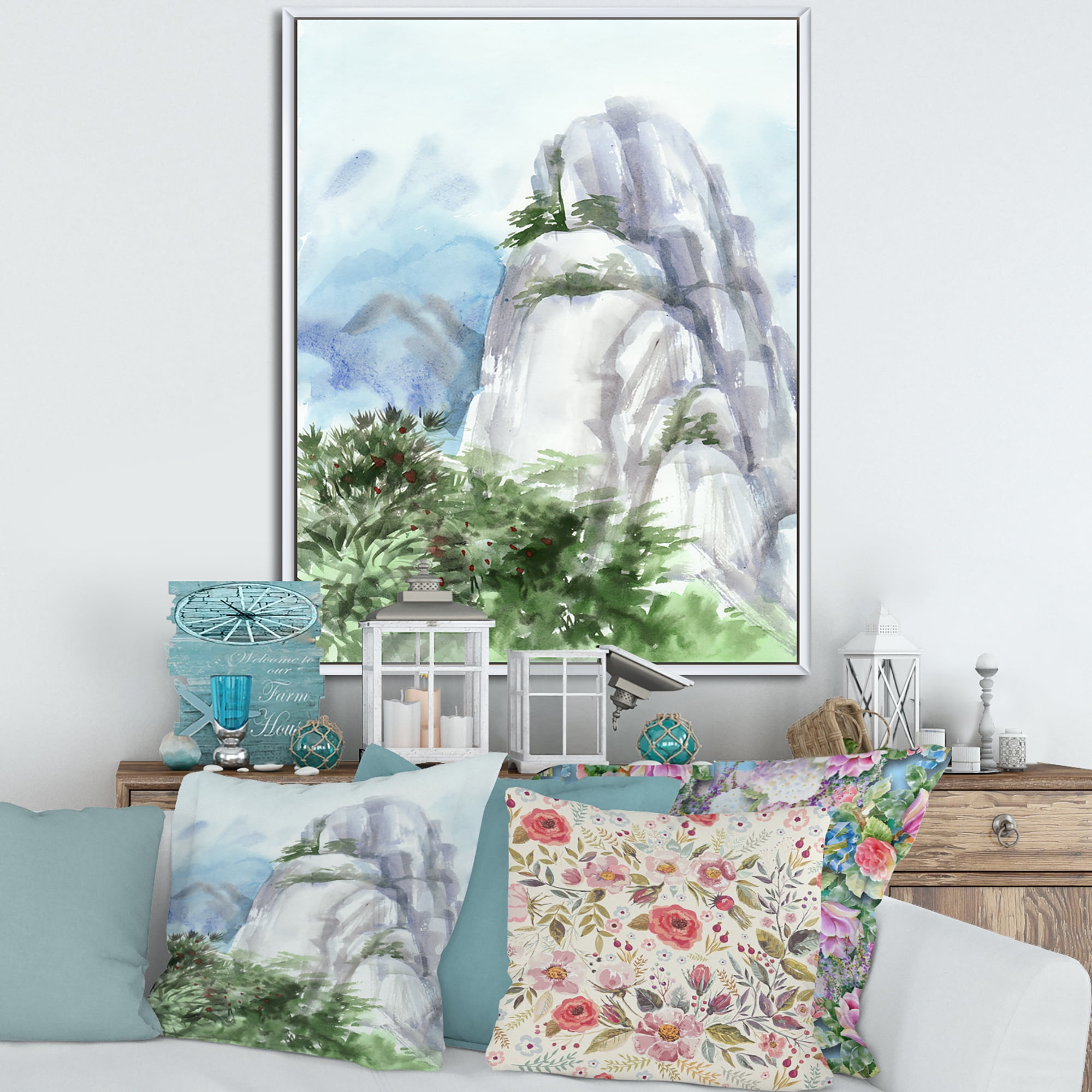 Designart 'The Clouds Over Mountain Top' Traditional Framed Canvas Wall Art Print