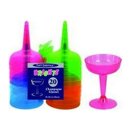 1 - Party Essentials 4 Oz. 2 Pc. Plastic Champagne Glasses – Assorted Neon 20 Ct.