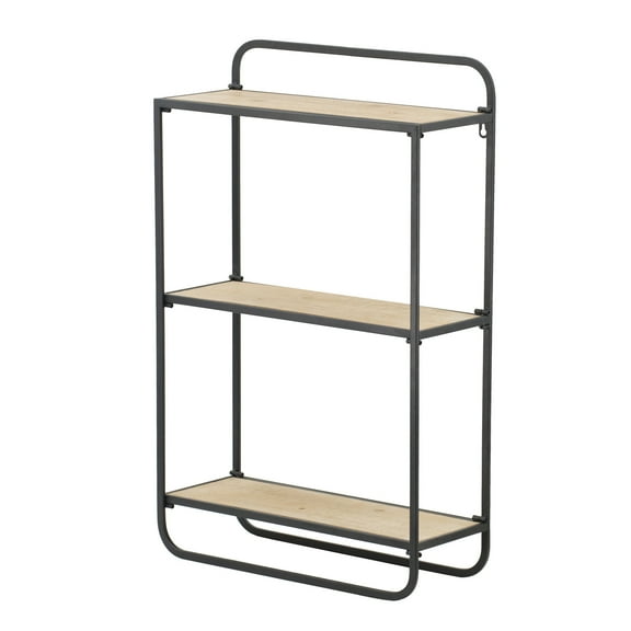 A&B Home Three Tier Wood Wall Shelf - Black, Natural Finish