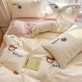 thumbnail image 3 of Lindo juego de cama de oso para niñas, funda de edredón de algodón lavado coreano, edredón bordado, juego de sábanas ajustables tamaño Queen y King, 3 of 6