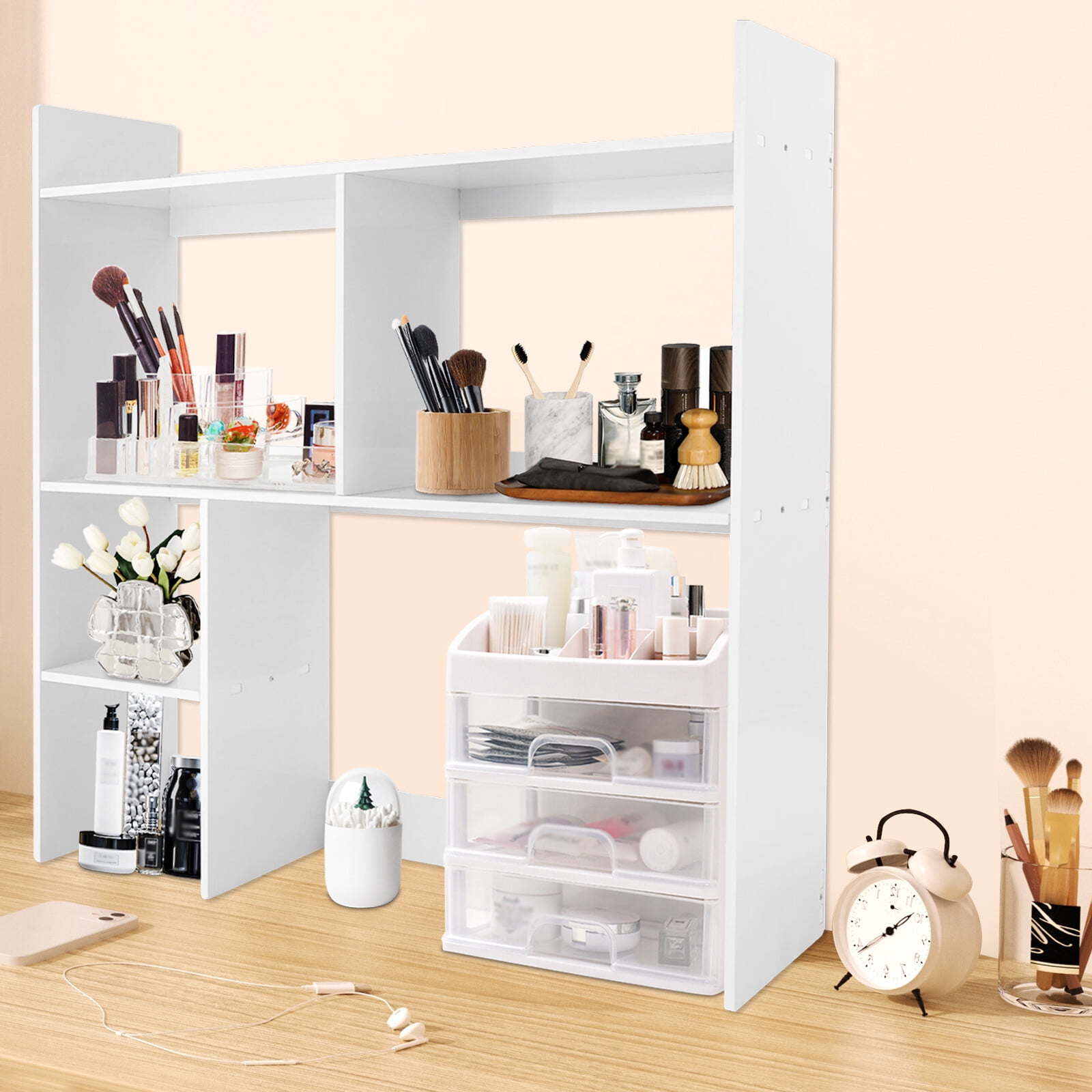 35.4" Desktop Organizer Shelf Desk Hutch for Computer Desk 3 Tier Desk Shelf Multifunctional Freestanding Storage Rack Display Shelf for Home Office