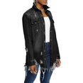 thumbnail image 1 of Veste en Jean pour Femmes à Manches Longues Classique, Délavée, Papillon, Chemise en Denim Surdimensionnée, Manteau, 1 of 3