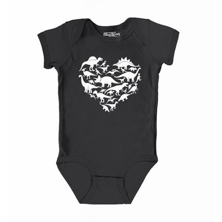 

Shop4Ever Dino Love Dinosaur Heart Valentine s Day Baby s Bodysuit Infant Cotton Romper 6 Months Black