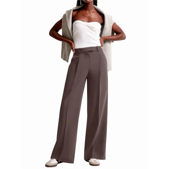 Women Wide Leg Pants High Waisted Business Casual Work Trousers Dressy Pants with Pockets Mocha Brown S