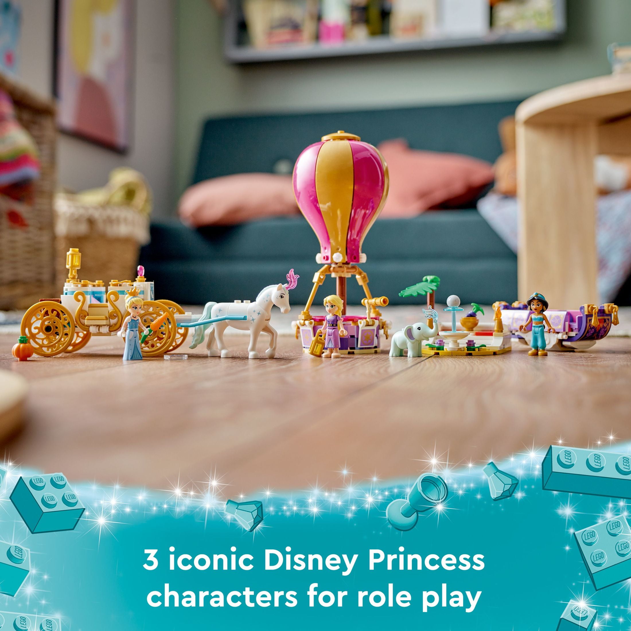 LEGO Disney Princess Enchanted Journey 43216 Building Set - 3in1 Playset with Cinderella, Jasmine, Rapunzel Mini Dolls, Toy Horse & Carriage, Hot Air Balloon, Gift for Girls, Boys, and Kids Ages 6+