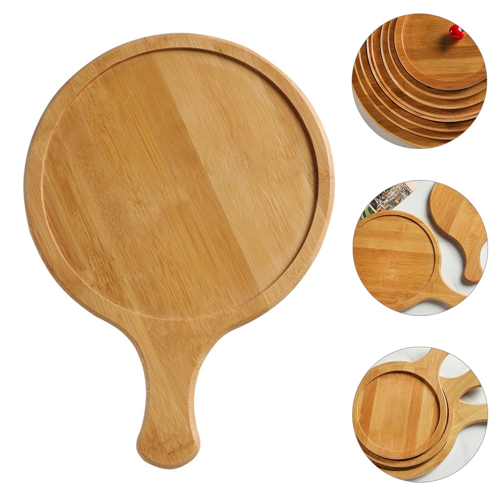 Senseth 10 Inch Pizza Tray Paddle Board with Handle Round Bamboo Bread Cake Plate