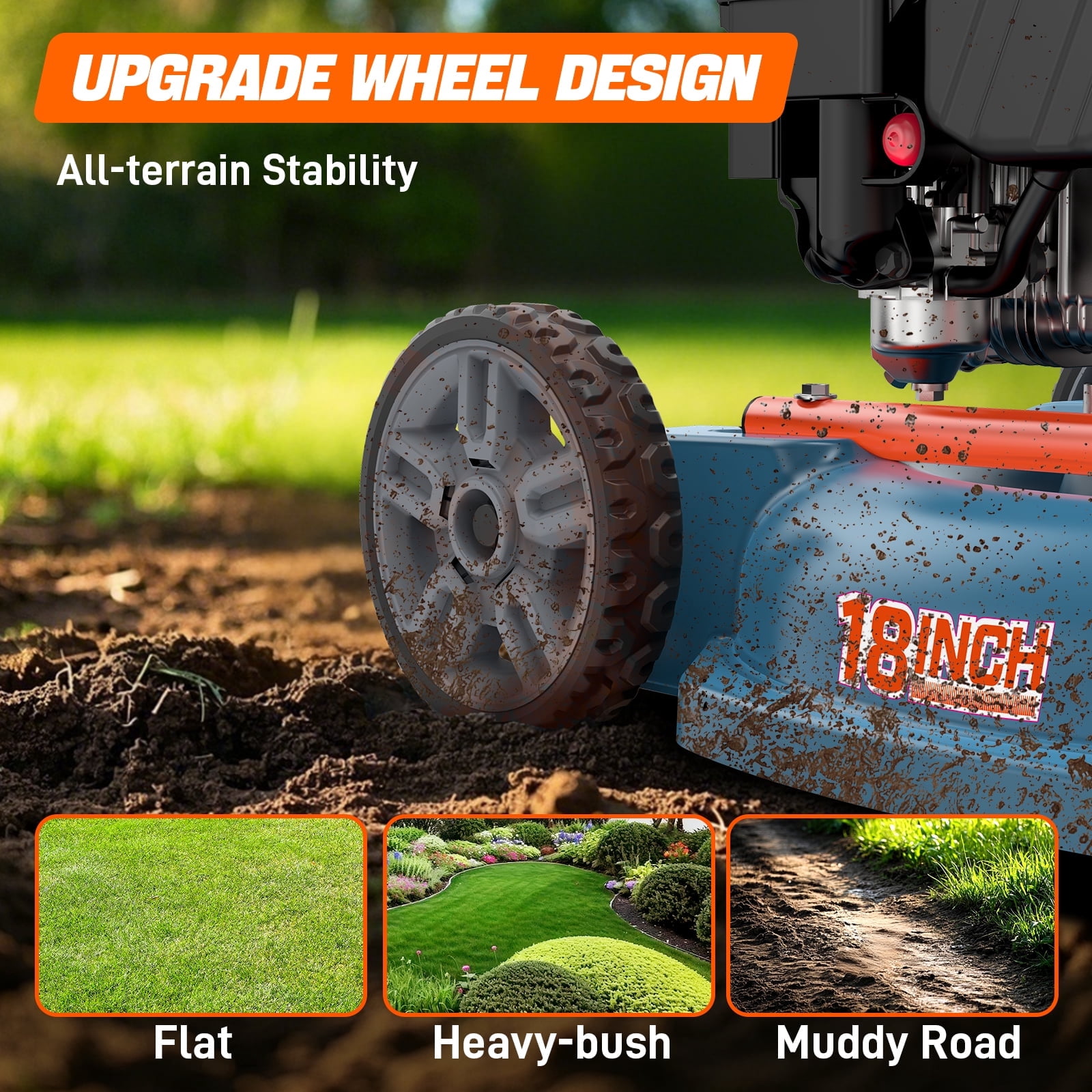 SENIX Gas Lawn Mower, 18in Cutting Blade / 19in Cutting Deck, 144cc 4-Cycle Engine Push Mower with Side Discharge