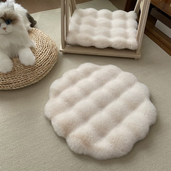 DAMAI Round Chair Cushions Plush Chair Pads,Memory Foam Seat Cushion Bubble Rabbit Fluff Seat Pad,Washable Soft Fake Fur Covers Pillow for Warm Pet Supplies Dog Bed Pet Bed Pet Mat,11.8 Inch