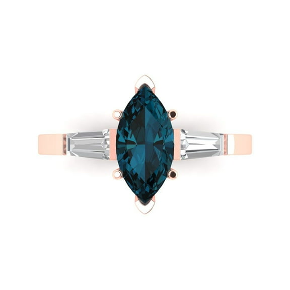 Three-Stone Engagement Ring for Women - 2ct Natural London Blue Topaz in 14K Rose Gold Promise Ring