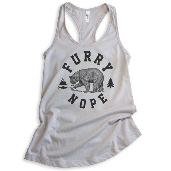 Furry Nope Bear Tank Top, Ladies Racerback Tank Top, Bear Tank, Outdoors Tank, Camping Tank, Animal Tank, Silver Gray, X-Large