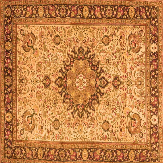 Ahgly Company Indoor Square Medallion Orange Traditional Area Rugs, 6' Square