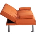 thumbnail image 5 of Faux Leather Convertible Folding Futon Sofa Bed with 2 Cup Holders - Orange, 5 of 9