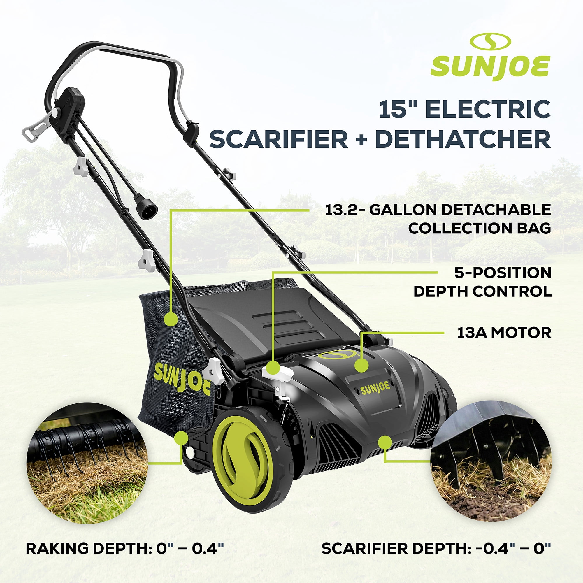 Sun Joe, Lawn Mower, 15-Inch, 13-Amp Electric, Green - Walmart.com
