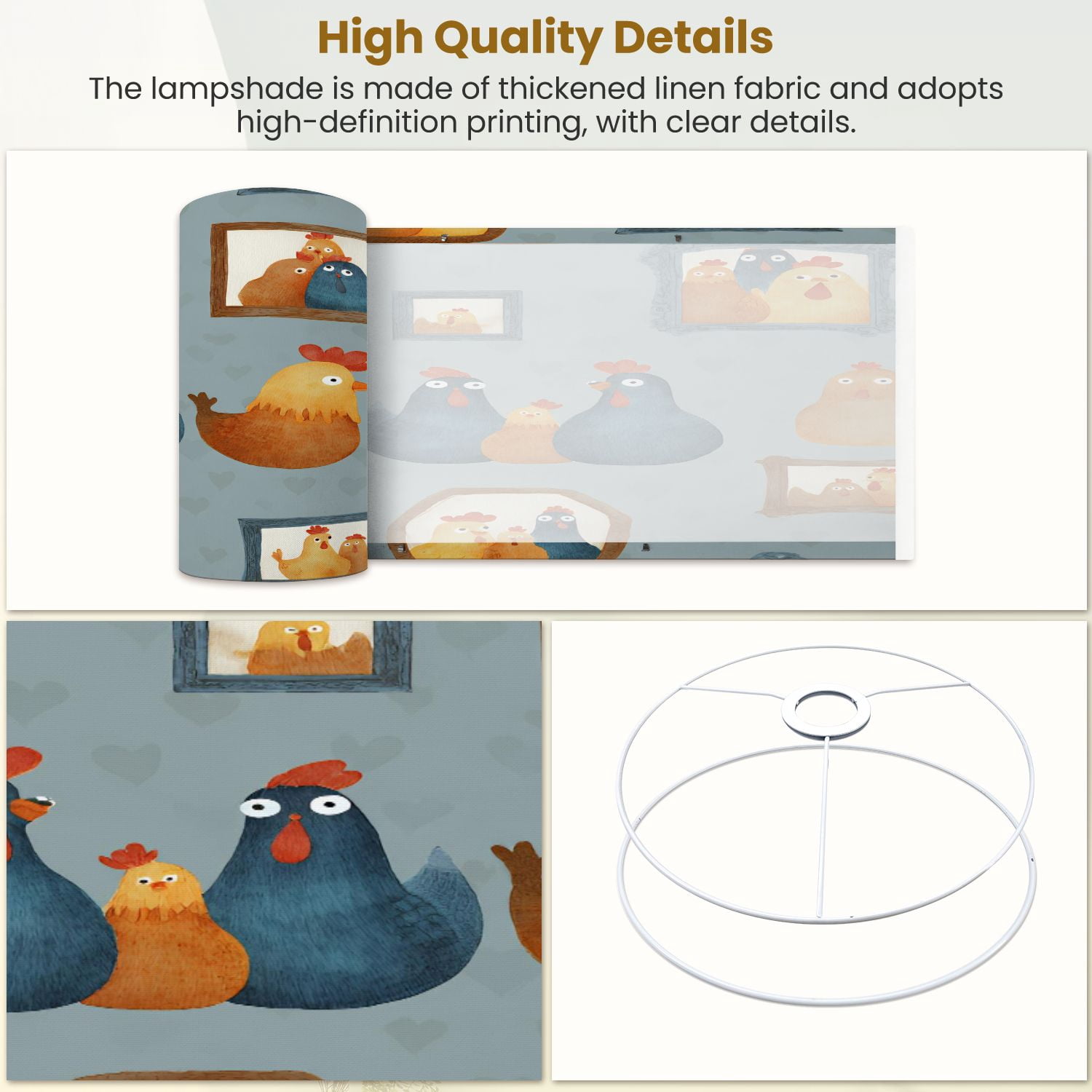 Lamp Shades Set of 2 Whimsical Chicken Family Picture Frames Blue 13" x 13" x 10" Lampshade for Table Lamps Floor Lamps Lamp Shade Replacement Easy Assembly Required