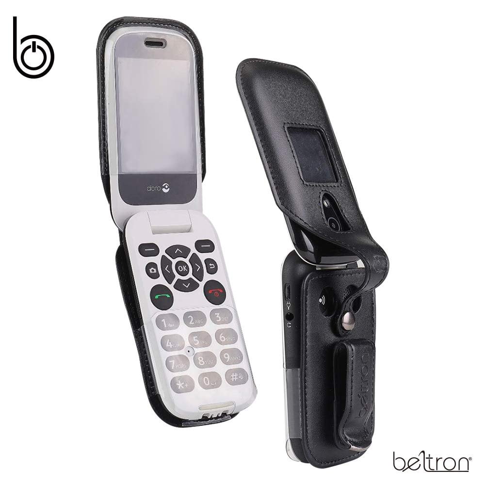 Leather Fitted Case for Consumer Cellular / Tracfone Doro 7050 Flip Phone Features Rotating