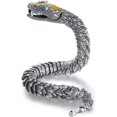 thumbnail image 1 of Pulsera de serpiente cascabel tejida a mano plateada en cobre con acab met lico dise o escamas realistas parches dors y ojos piedras preciosas azules joyer moda nica tema animal para estilo casu, 1 of 4