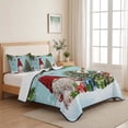 thumbnail image 5 of Quilts King Size Bedding Set, Aqua Gnomes Christmas Lightweight Quilted Comforter, Xmas Tree Elk Snowflake Balls Soft Reversible Bedspread Coverlet with Pillow Covers for All Season, 96" x 106", 5 of 9