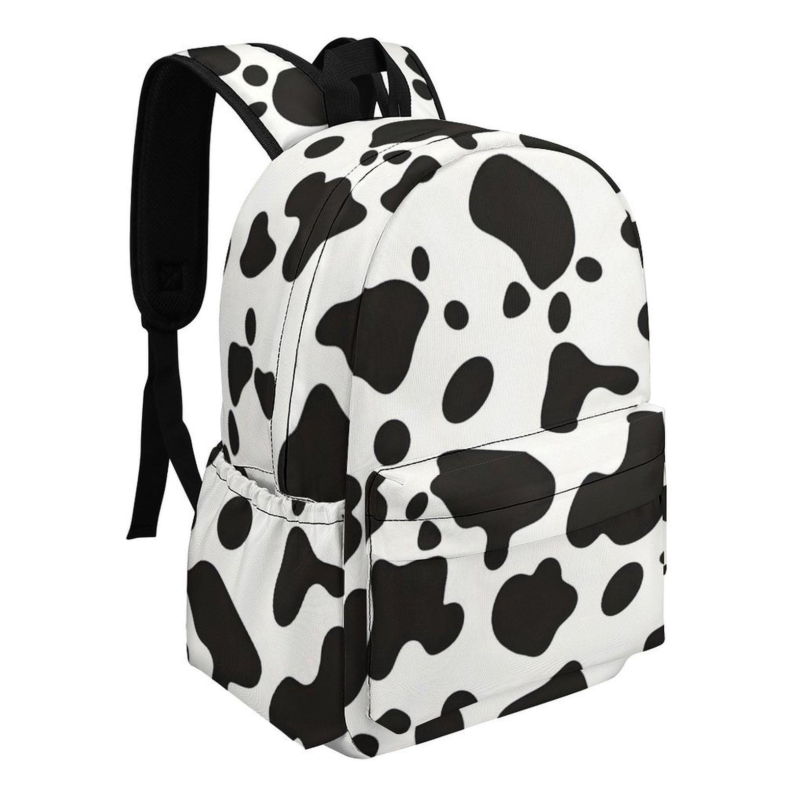 Large Capacity Half Print Backpack 11.8×16.5×5.9in Multifunctional Zipper Design Convenient Switch Simple Cow Print Pattern, Vector Art Style_3