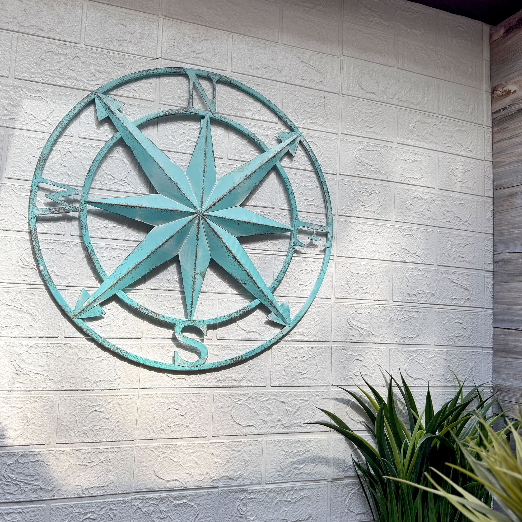 Zeckos Aqua Metal Compass Rose Wall Decor 20.25 inch Coastal Nautical Beach Art - Aqua - Size 20.25 inch diameter