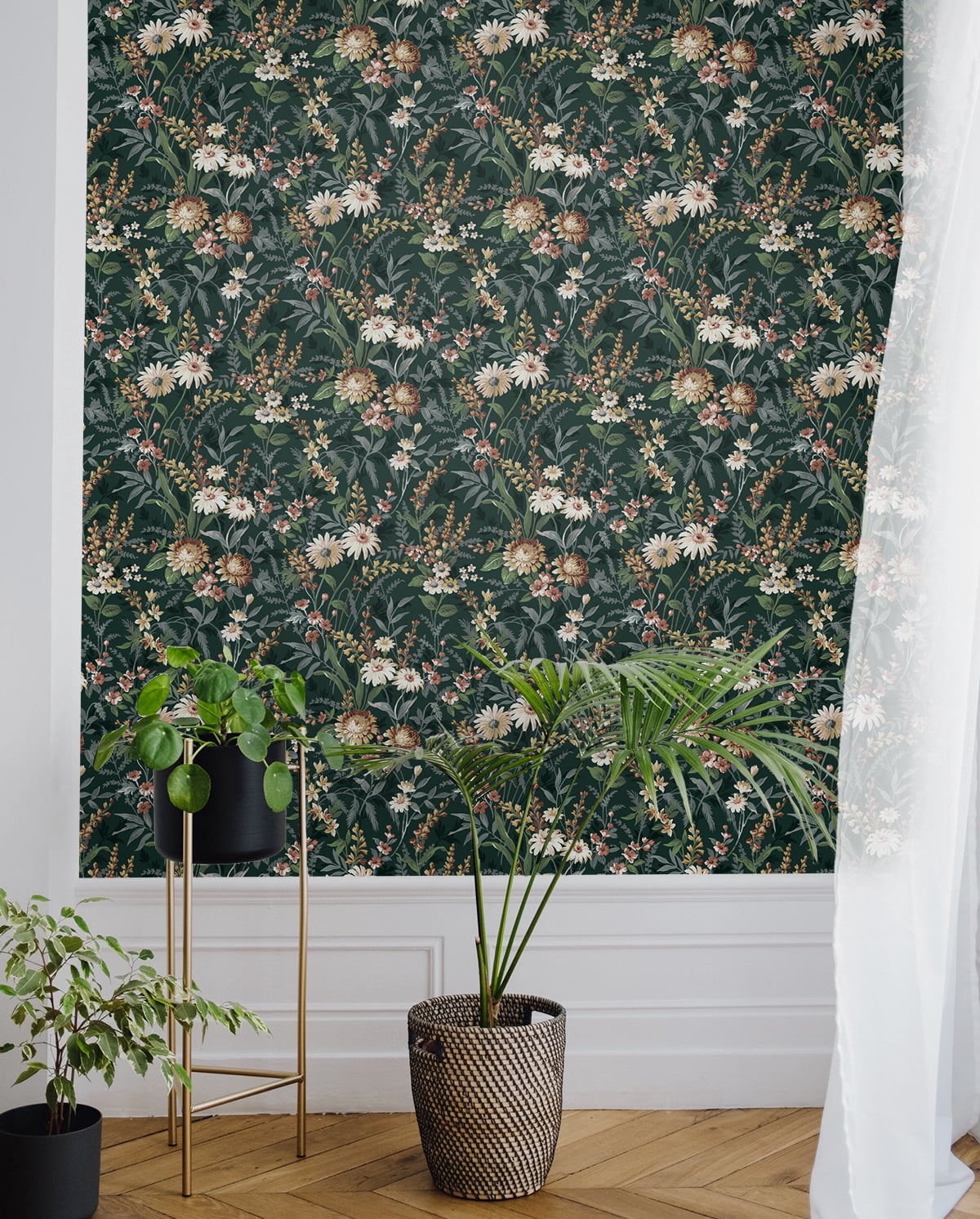 NextWall  Vintage Floral Peel and Stick Wallpaper 20.5 in. W x 18 ft. L - Forest Green