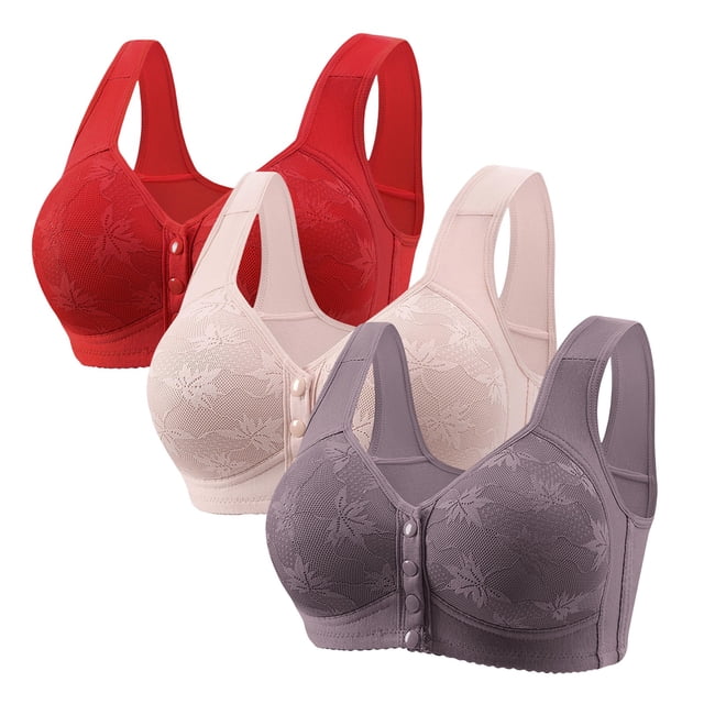 Hemlock Front Button Plus Size Bras, Front Button Plus Size Vest Bra, Wireless Thin Design, Polyester Fiber Material, Full Coverage, Red Vest Style Bras, Red 5XL, Size S-5XL