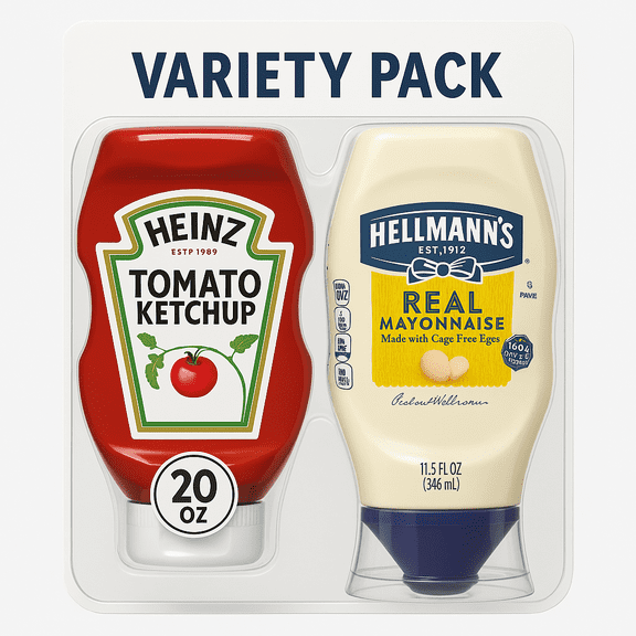 Heinz & Hellmann’s Condiment Duo Variety Pack – Ketchup (20 oz) & Real Mayonnaise (11.5 fl oz)