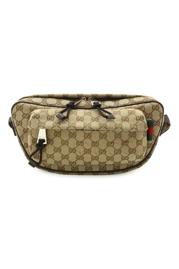 Pre-Owned GUCCI GG Canvas Large Sling Bag, Body Waist Canvas, Beige, Dark Brown,...