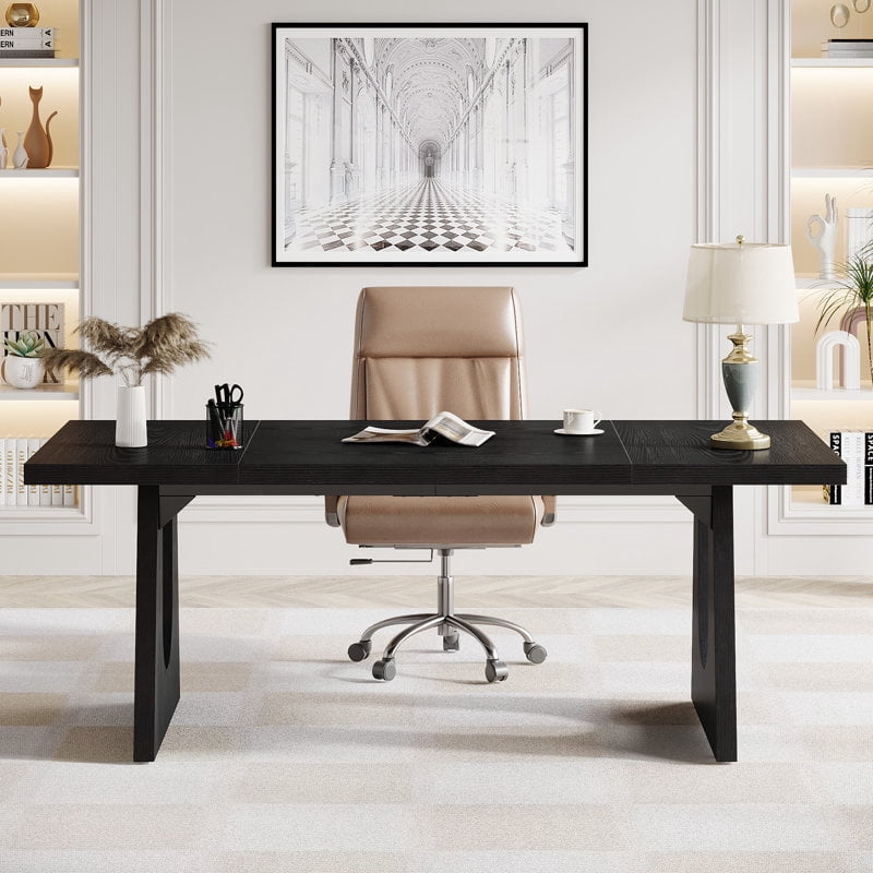 Tribesigns Modern Executive Desk, 70.9-Inch Large Computer Office Desk for Home Office, Black