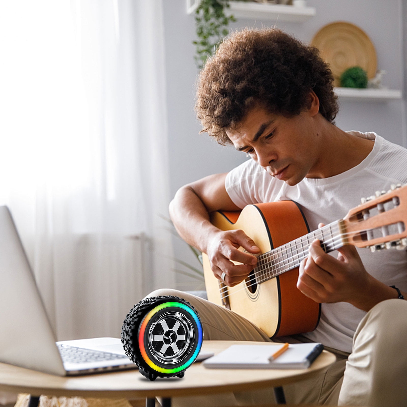 Portable Bluetooth Speaker with Color Changing RGB Lights, 10W Wireless Desktop Speaker with USB/TF Card Playback, Rechargeable Battery for Home Party Gift
