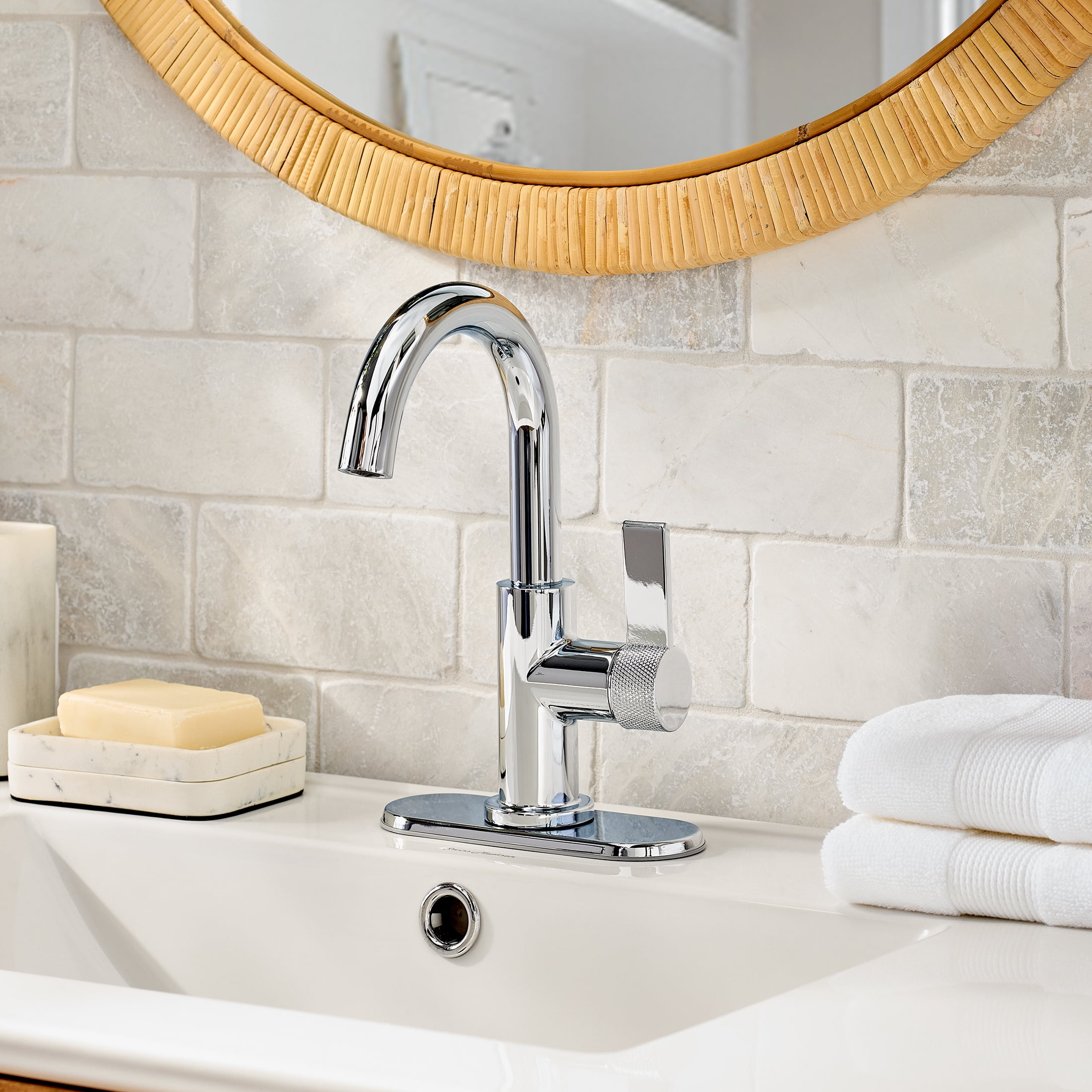 Better Homes & Gardens Chrome Single Handle High-Arc Bathroom Faucet with Knurled Handle