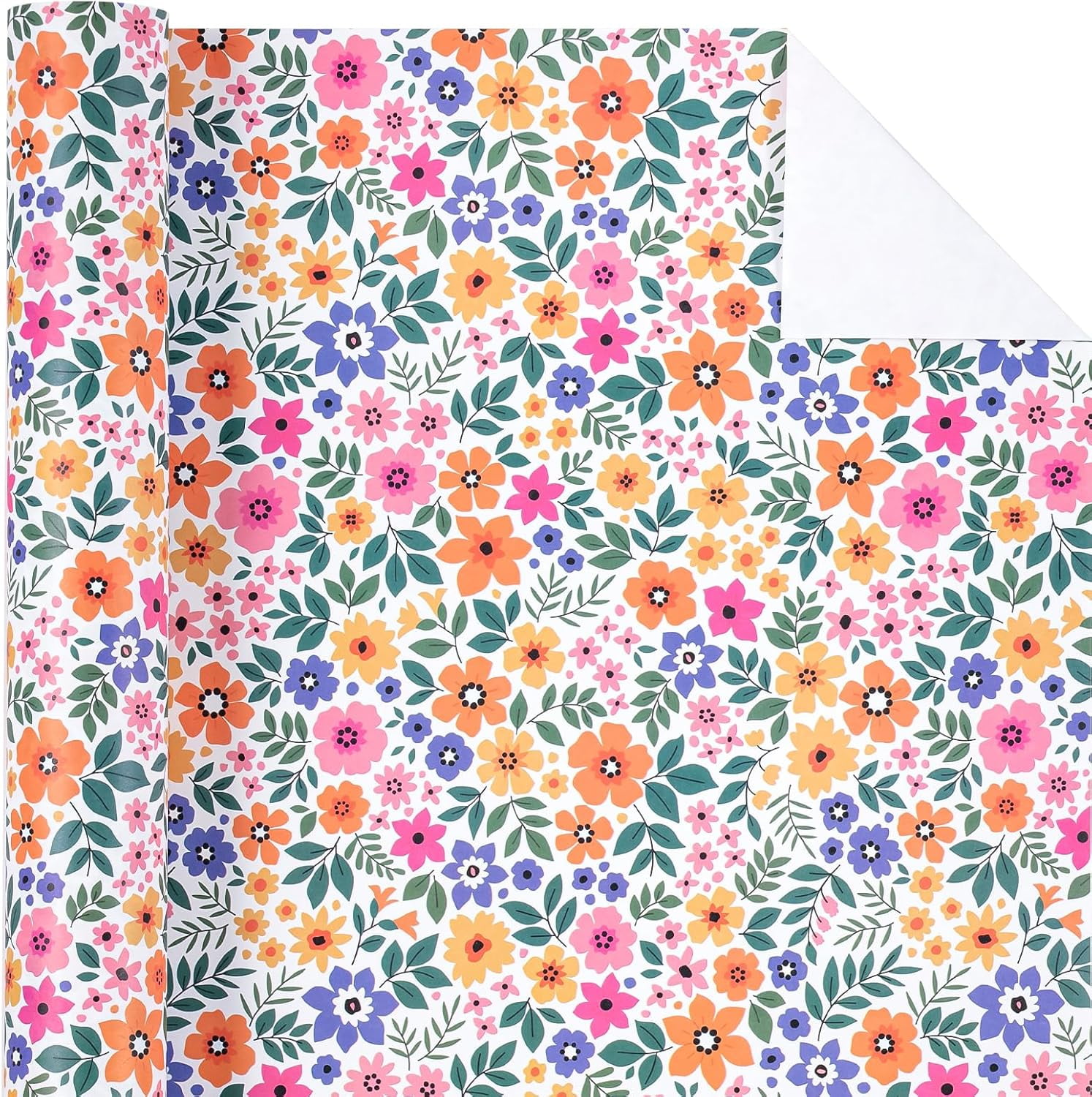 AllWays Plaza Kraft Floral Wrapping Paper Roll - Mini Roll - 17 Inch x 33 Feet - Ditsy Flower Wrapping Paper, Perfect for Wedding, Birthday, Bridal Shower, Tea Party