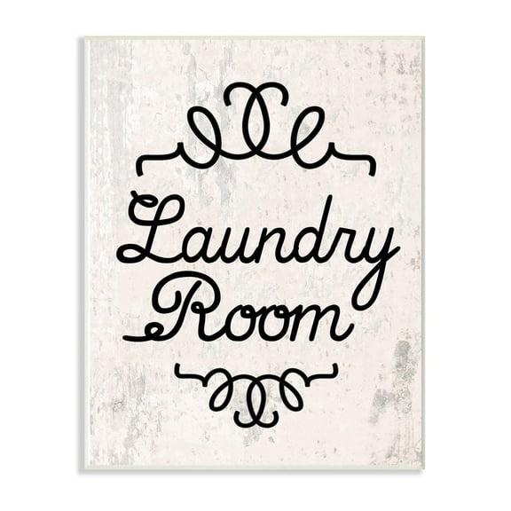The Stupell Home Decor Collection Black on White Washed Texture Laundry Room Cursive Typography Wall Plaque Art, 12.5 x 18.5