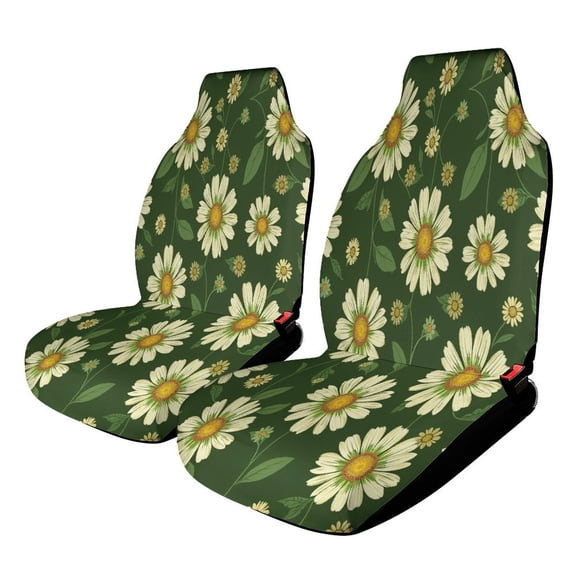 Car Seat Covers Daisy Flowers Green Background Pattern. Universal Size Fit For Most Car Suv Truck Van Car Accessories Interior Seat Covers For Car Full Set