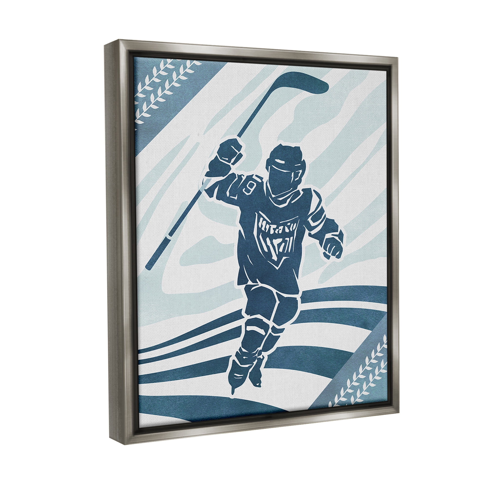 Stupell Industries Patterned Hockey Player Sports Painting Gray Floater Framed Canvas Art Print Wall Art, 25 x 31
