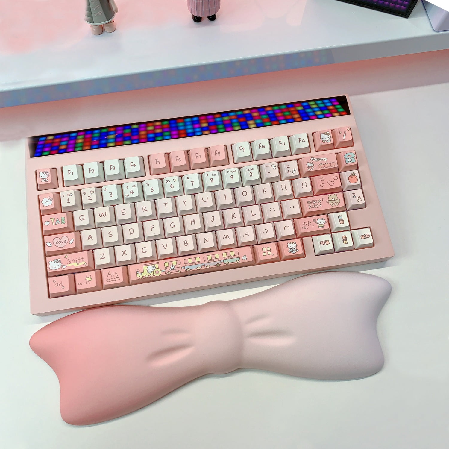 Gradient Bow Milk Silk Keyboard Wrist Rest with Memory Foam, Ergonomic Wrist Support，Mouse Wrist Support Pad for Carpal Tunnel Relief