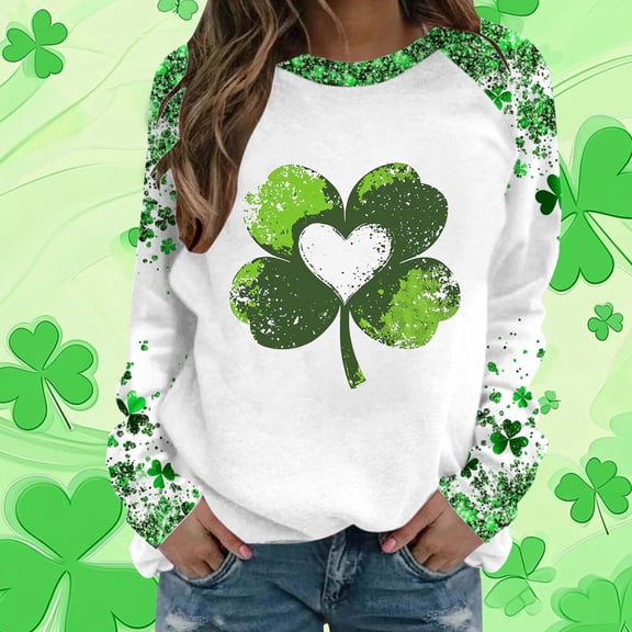 St. Patrick's Day Sweatshirt for Women Shamrock Graphic Print Crewneck Long Sleeve Soft Relaxed Fit Festive Holiday Party Pullover Top