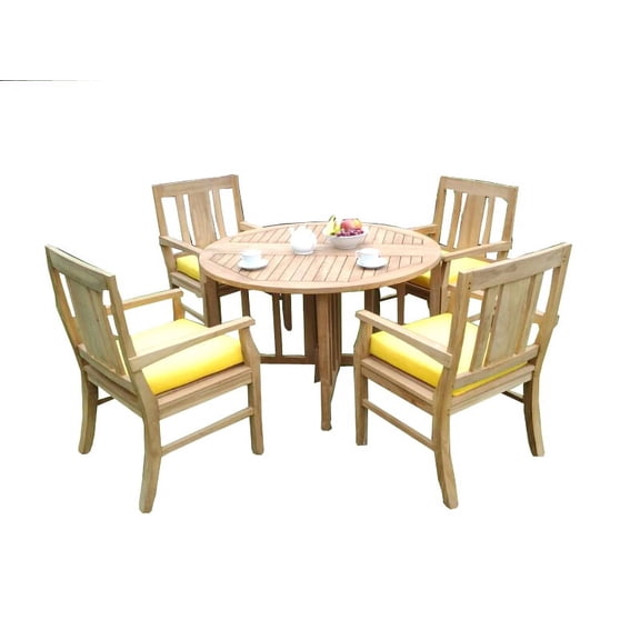 5 PC A Grade Outdoor Patio Teak Dining Set - 48" Butterfly Round Table & 4 Osawa Arm Chairs