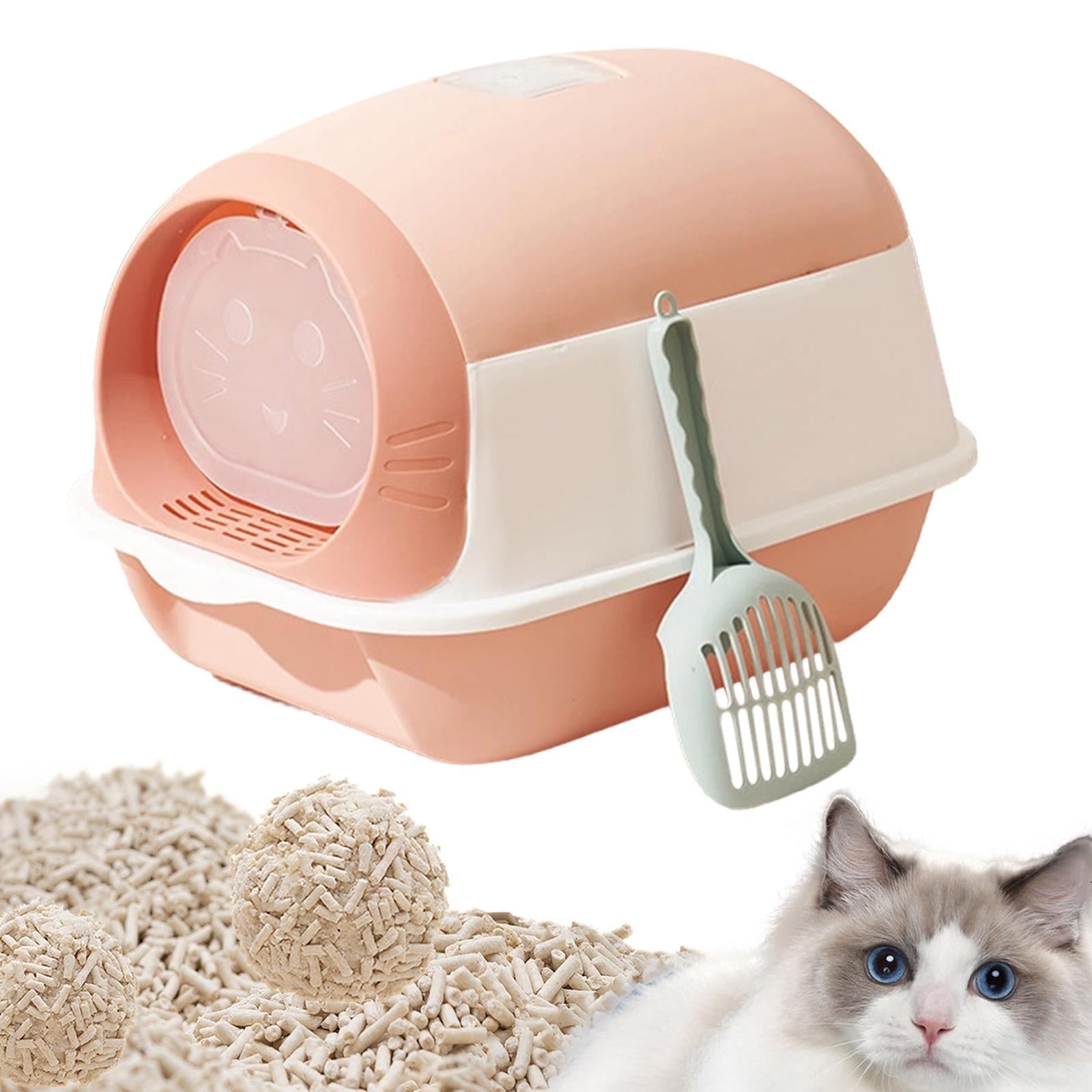 Bvdfgk Enclosed Cat Toilet for Indoor Cats, Hooded Cat Litter Box with Front Door Kitty Pink White
