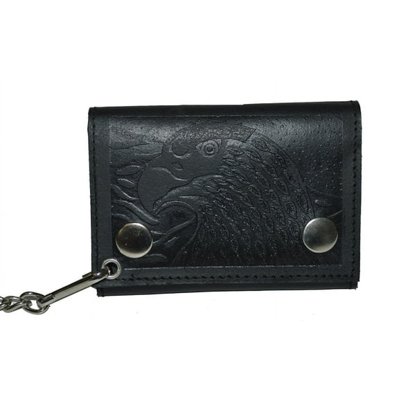 Leatherboss Genuine Leather Biker's Wallet ID Card Holder with Chain - US Eagle