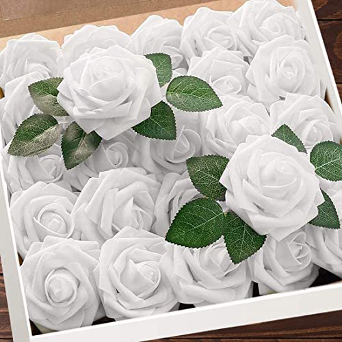 Higfra - Flores artificiales de aspecto real, 25 piezas, rosas falsas con tallos para bricolaje, ramos de boda, centro de mesa para baby shower, arreglos florales, mesas de fiesta, decorac Higfra NA