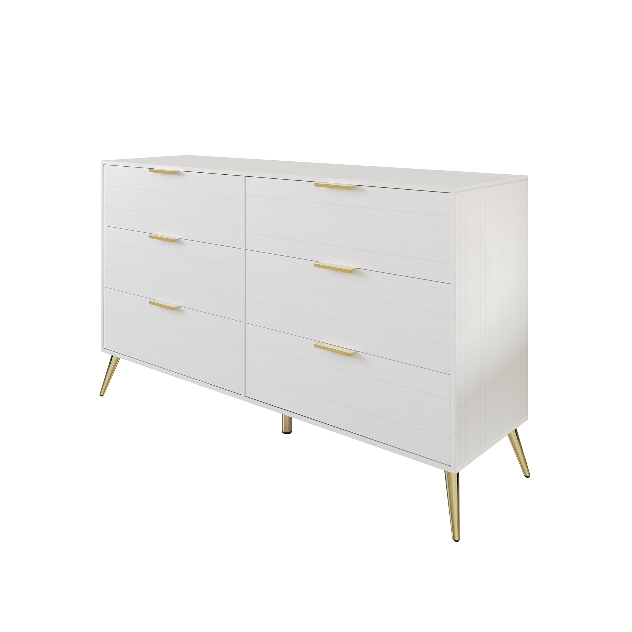 Castle Place Glam 6 Drawers Wooden Dresser, White