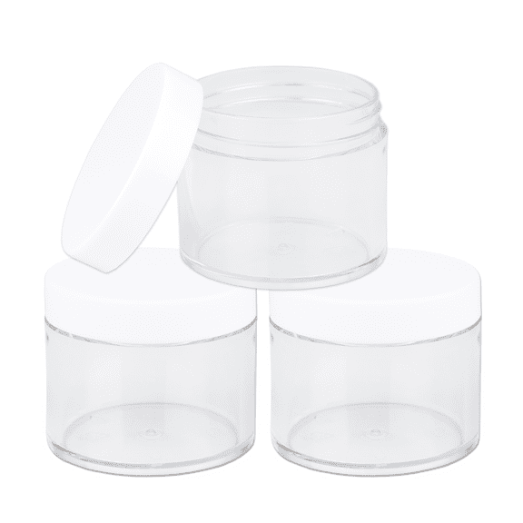 2oz/60g/60ml High Quality Acrylic Leak Proof Clear Container Jars with White Lids 3pcs
