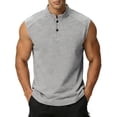 thumbnail image 2 of BRGZLK Mens Fashion Tank Tops Stand Collar Short Sleeve Solid Color Tunic Tops Button Summer Trendy T-Shirts Outdoor Athletic Tees, 2 of 6