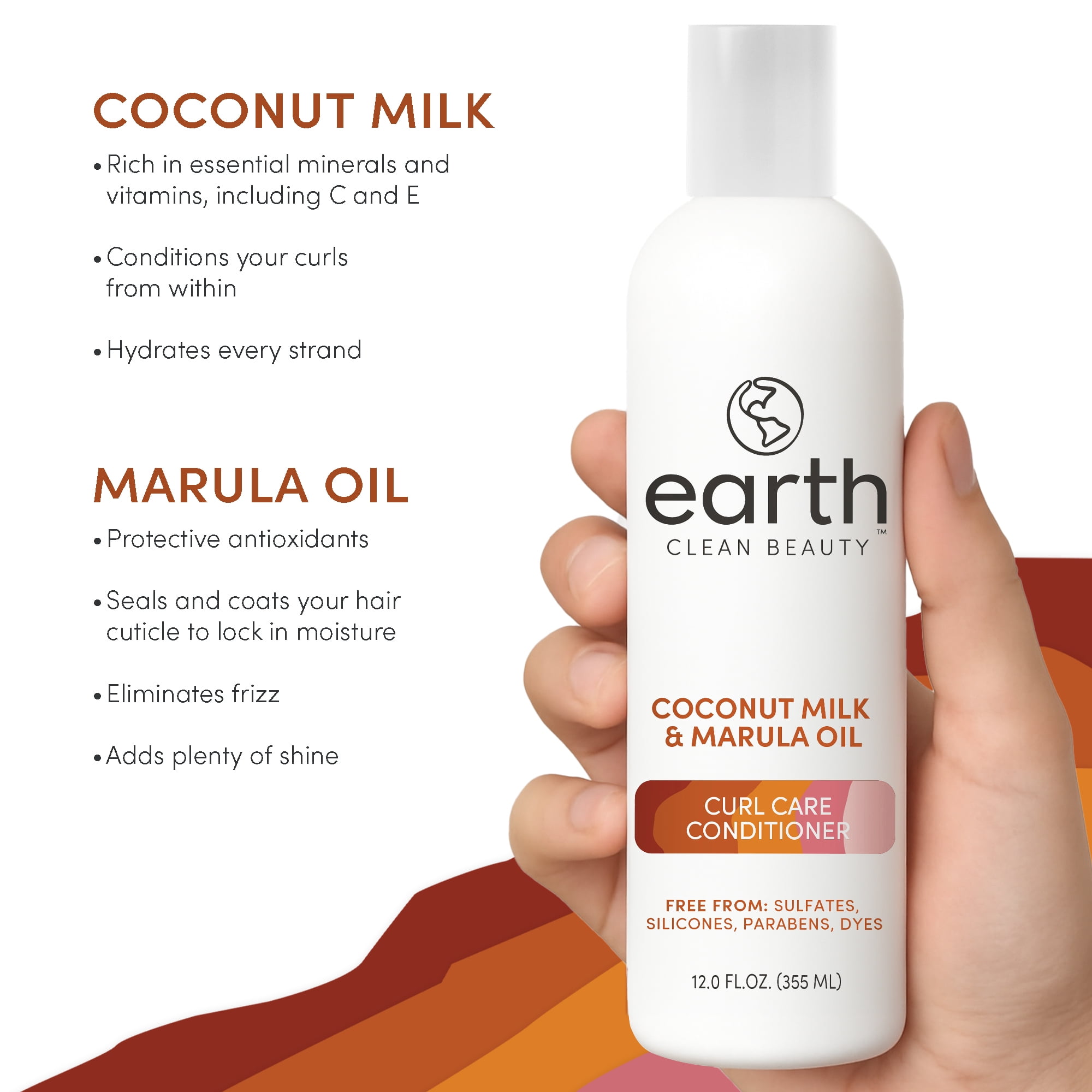 (2 pack) earth Clean Beauty Curl Care Conditioner, with Coconut Milk and Marula Oil, for All Curl Types, 12 fl oz.