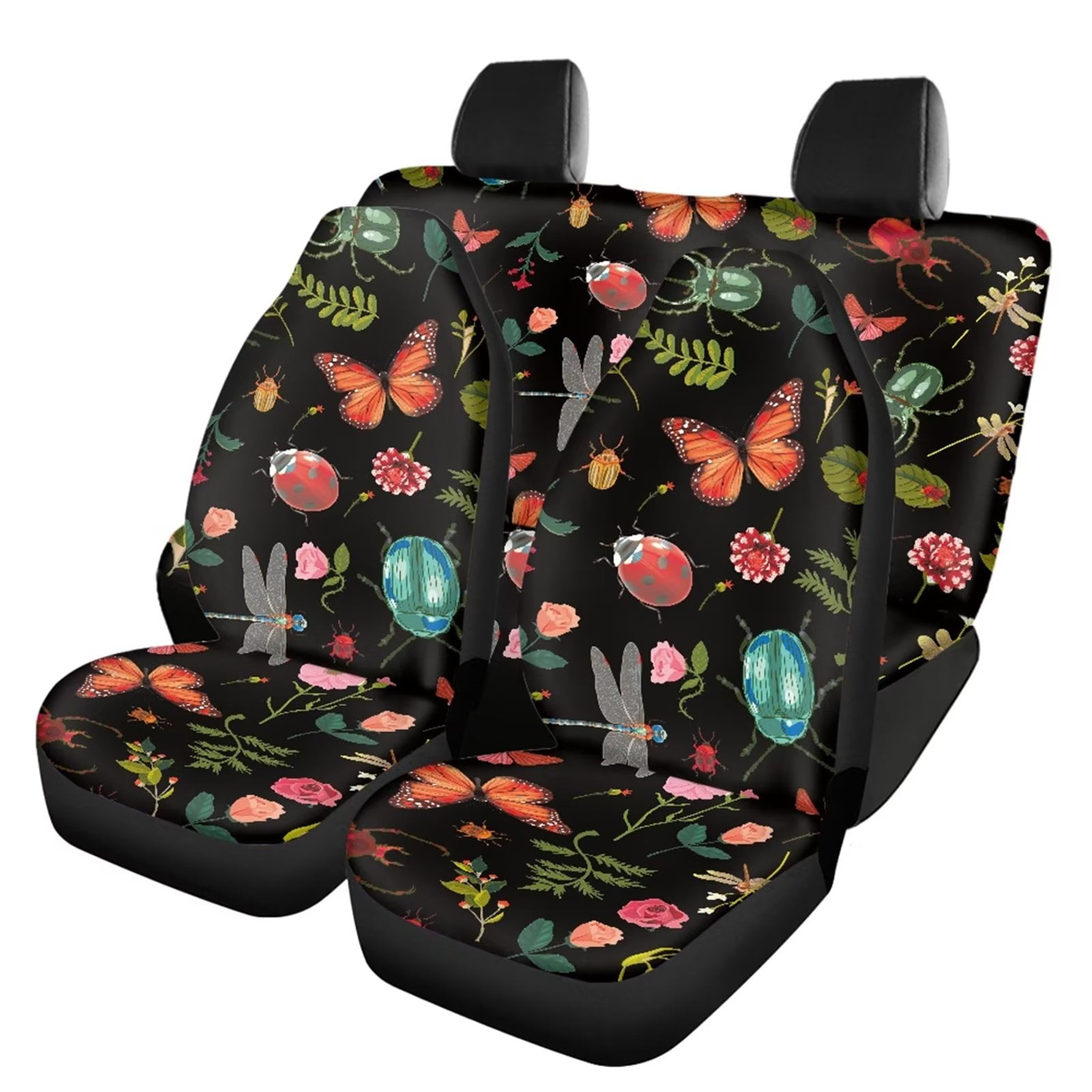 STUOARTE Butterfly Ladybug Car Seat Covers for Women Full Set Leaves