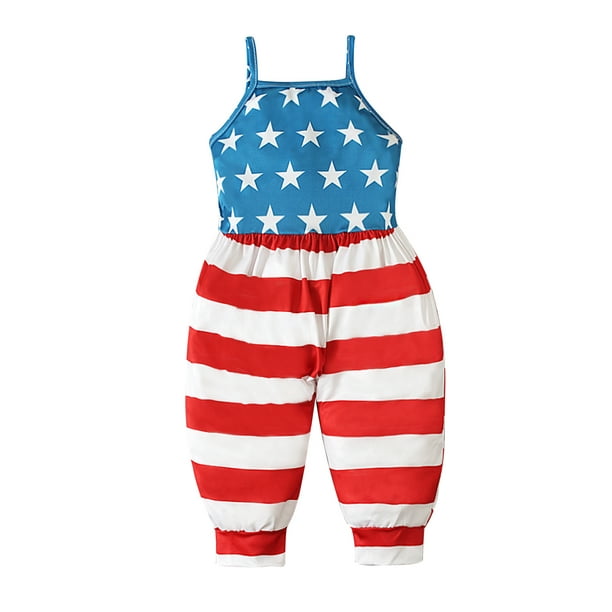 Toddler Baby Girl 4th of July Jumpsuit American Flag Rompers Sleeveless ...