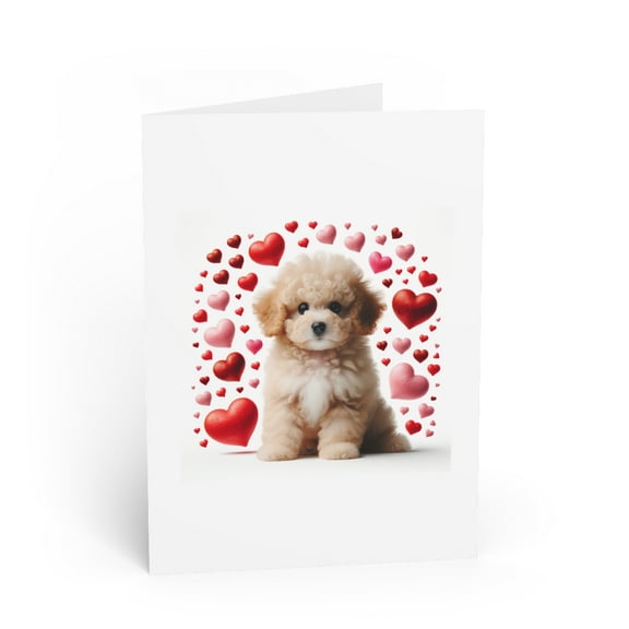 DistinctInk Greeting Card - Valentine's Day Poodle Puppy - Single Card, Blank Inside